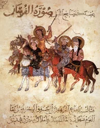 Ms Ar 3229 f.117, Gruppe von Reitern, Miniatur aus Al Maqamat (Die Treffen) von Al-Hariri (Gouache auf Pergament)